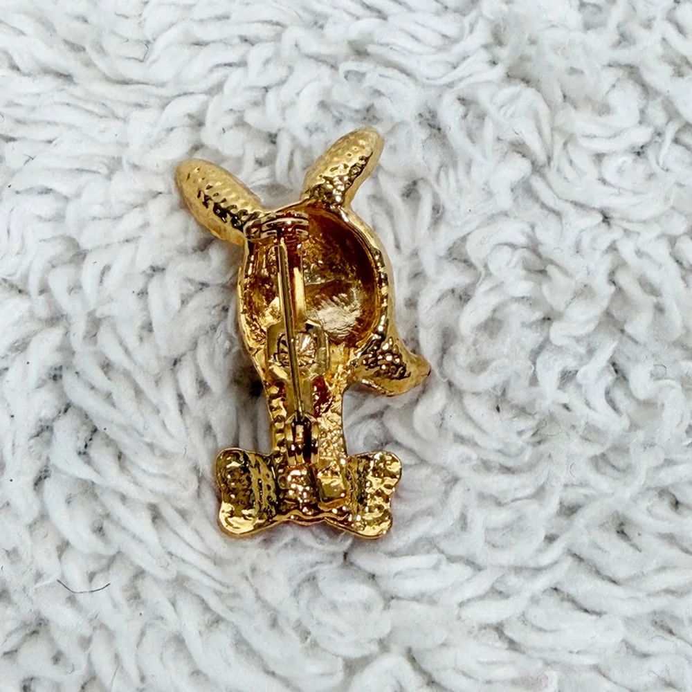 Vintage AAI Rudolph Reindeer Christmas Brooch Pin Gold Tone Red Bow Tie 1.5